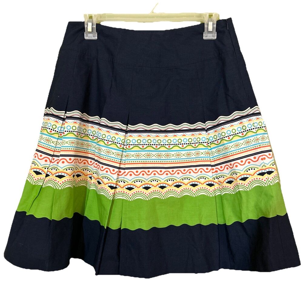 Talbots Skirt Women’s Blue Green Printed Pleated Lined 10 Petite cotton Flaw